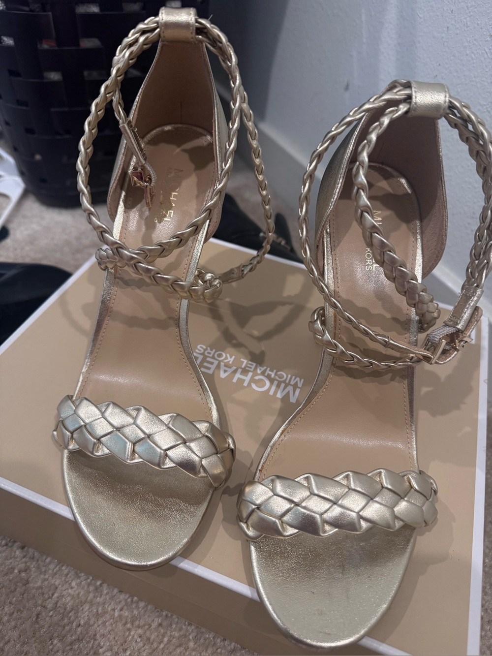 ✨ Michael Kors Gold Braided High Heel Sandals – Like New ✨